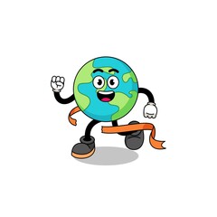 Obraz premium Mascot cartoon of earth running on finish line