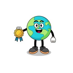 earth cartoon illustration with satisfaction guaranteed medal