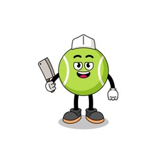 Mascot of tennis ball as a butcher