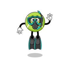 Character cartoon of tennis ball as a diver