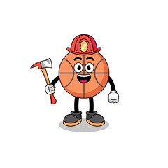 Cartoon mascot of basketball firefighter