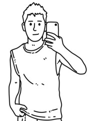 black and white of man cartoon on white background