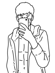 black and white of man cartoon on white background