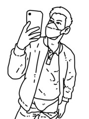 black and white of man cartoon on white background