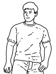 Fototapeta premium black and white of man cartoon on white background