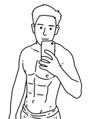black and white of man cartoon on white background