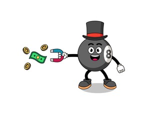 Character Illustration of billiard ball catching money with a magnet
