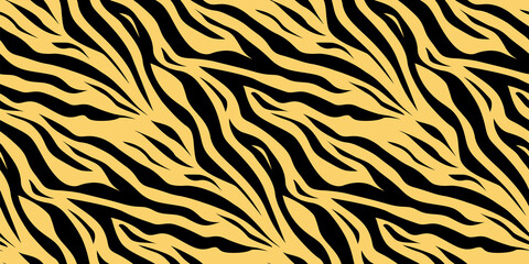 Naklejka premium Tiger or zebra yellow fur repeating texture. Seamless vector pattern