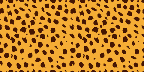 Seamless leopard fur pattern. Fashionable wild leopard print background. Stylish vector yellow and brown illustration