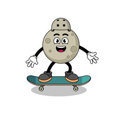 moon mascot playing a skateboard