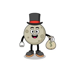 moon mascot illustration rich man holding a money sack