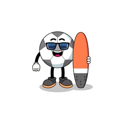 Mascot cartoon of soccer ball as a surfer