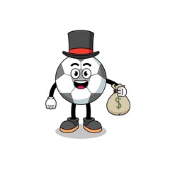 soccer ball mascot illustration rich man holding a money sack