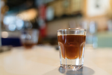 Cup of dark coffee shot or espresso