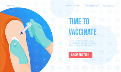 Time to vaccination internet advertising landing page vector flat illustration