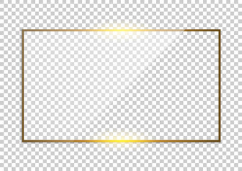 Luxury gold border isolated on transparent background. Glowing gradient effect rectangle frame. Vector illustration.