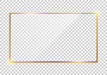 Luxury gold border isolated on transparent background. Glowing gradient effect rectangle frame. Vector illustration.