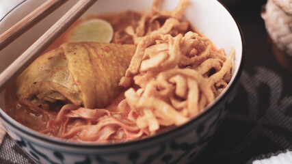 Thai Food, Northern Style Curried Noodle Soup or what we call in thai 