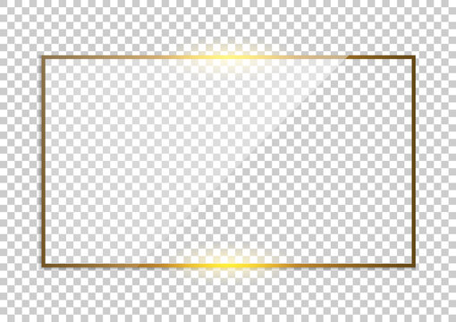 Luxury gold border isolated on transparent background. Glowing gradient effect rectangle frame. Vector illustration.
