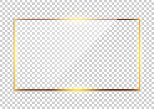 Luxury gold border isolated on transparent background. Glowing gradient effect rectangle frame. Vector illustration.
