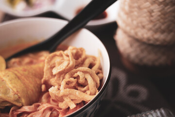 Thai Food, Northern Style Curried Noodle Soup or what we call in thai 