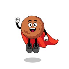 meatball cartoon with flying superhero - obrazy, fototapety, plakaty