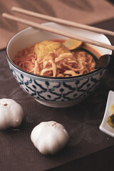 Thai Food, Northern Style Curried Noodle Soup or what we call in thai 