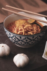 Thai Food, Northern Style Curried Noodle Soup or what we call in thai 