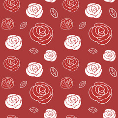 seamless pattern with white and red roses on red background in elegant style