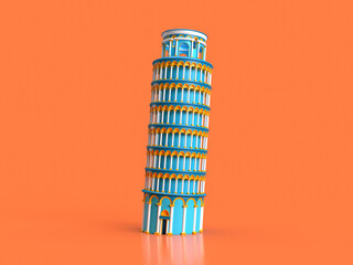 3d render Leaning Tower of Pisa colored on orange bright background