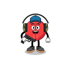 Character mascot of cricket ball doing shooting range