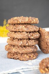 Oatmeal chocolate chip cookies on white plate