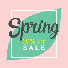 Vector illustration template for advertising banner, poster, flyer. Background for advertising spring sale. Spring sale lettering for modern design. 