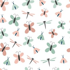 Seamless butterfly pattern. Creative bugs texture for fabric, wrapping, textile, wallpaper, apparel. Vector illustration