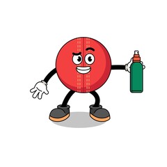 cricket ball illustration cartoon holding mosquito repellent