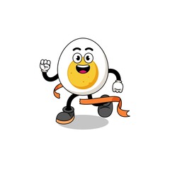 Mascot cartoon of boiled egg running on finish line