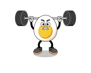Fototapeta na wymiar boiled egg mascot cartoon lifting a barbell