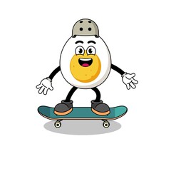 boiled egg mascot playing a skateboard