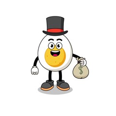 boiled egg mascot illustration rich man holding a money sack