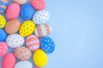 Colorful easter eggs on blue background