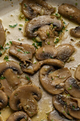 Cooked champignon mushrooms, organic food ingredients