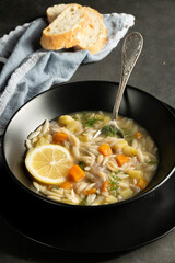 Vegetable soup.Dark rustic food photography, healthy food concept