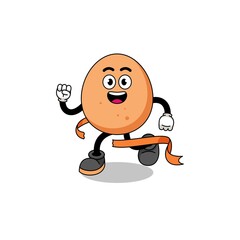 Mascot cartoon of egg running on finish line