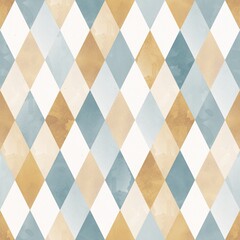 Vintage watercolor seamless rhombus background. Golden and blue color. Stock illustration.