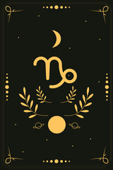 Vector illustration of zodiac signs. Magic cards. Mystical tarot cards. Retro-vintage engraving in boho style. Phases of the moon.