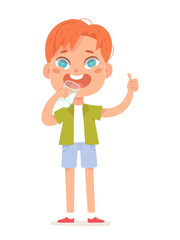 Happy kid drinking milk for body strength and growth, cute little boy holding glass