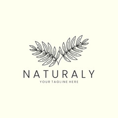 leaf with line art style logo icon template design. fern plant, wedding, garden, sword, indoor, vector illustration