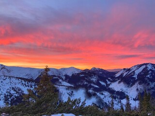 View of the Tatra Mountains during sunset