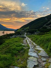 sunset during trekking in Tatra Mountains