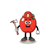 Cartoon mascot of apple firefighter